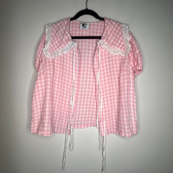 Sleeper Pink Checkered Linen Lounge Shirt Size XL - Picture 5 of 8
